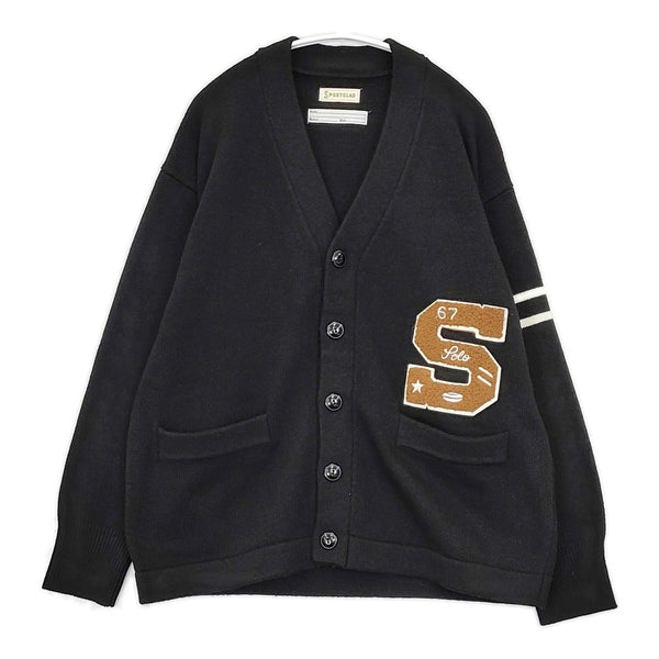 SPORTCLAD SHIPS別注 カレッジニット サイズF カーディガン ブラック ブラウン メンズ スポーツクラッド【中古】5-0928T△