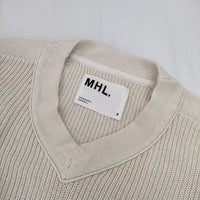 MHL. 595-8163501 コットン Vネック プルオーバー セーター ニット ベージュ レディース エムエイチエル【中古】5-0915M∞