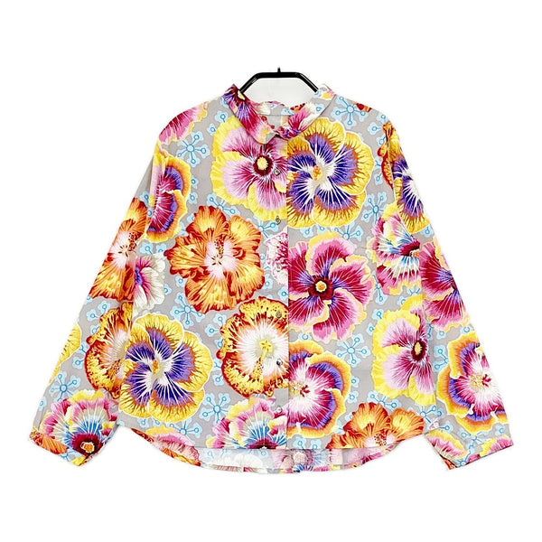 keffe fassett floating hibiscus ケイフ・ファセット ハンドメイド 花柄 長袖シャツ グレー 多色 レディース【中古】5-0701M△