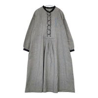 ina 千鳥格子 ハーフボタン コットンリネン ドレス ワンピース グレー レディース イナ【中古】5-0915M∞