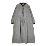 ina 千鳥格子 ハーフボタン コットンリネン ドレス ワンピース グレー レディース イナ【中古】5-0915M∞