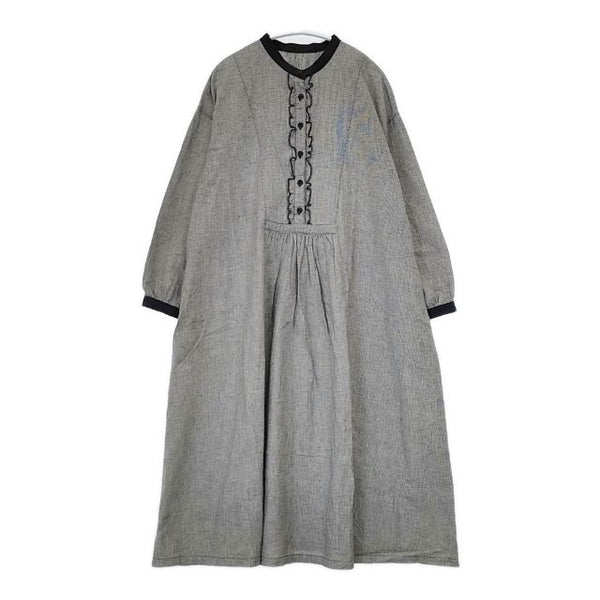 ina 千鳥格子 ハーフボタン コットンリネン ドレス ワンピース グレー レディース イナ【中古】5-0915M∞