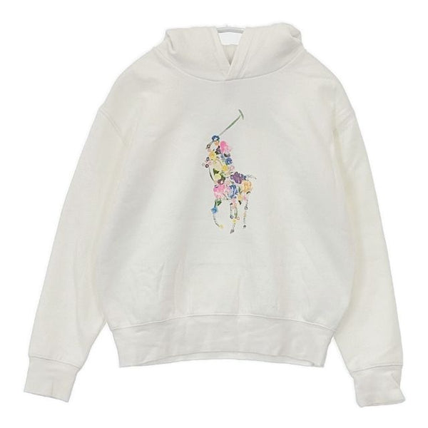 POLO RALPH LAUREN 花柄ポロロゴ L/G 12-14 キッズサイズ 裏起毛 パーカー ホワイト レディース ポロ・ラルフローレン【中古】5-0915T∞