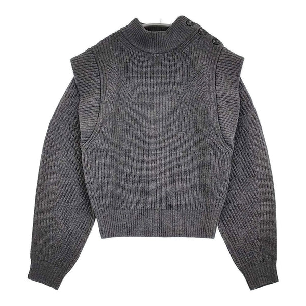 ISABEL MARANT 21A0361 36 ウールカシミヤ モックネック 肩ボタン セーター ニット チャコールグレー レディース イザベルマラン【中古】5-0905T♪