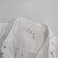 Chloe カットワーク レース 長袖 比翼ボタン ブラウス シャツ ホワイト レディース クロエ【中古】5-0921M∞
