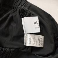 utilite ギャザーフレアスカート コットンリネン ロングスカート ブラック レディース ユティリテ【中古】5-0710M♪