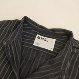 MHL. 596-6250519 COTTON WOOL STRIPE ストライプ 長袖シャツ チャコールグレー メンズ エムエイチエル【中古】5-0705M∞