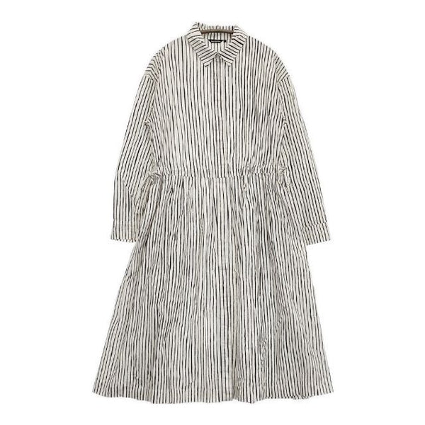 marimekko AITA ストライプ シャツワンピース コットン ワンピース オフホワイト ブラック レディース マリメッコ【中古】5-0830M∞
