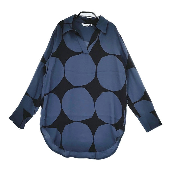 marimekko kivet スキッパーシャツ レーヨン サイズS チュニック ネイビー ブラック レディース マリメッコ【中古】5-0710M♪