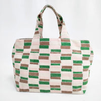 mina perhonen lake パニーニバッグ ua9907 刺繍 リネン トートバッグ ベージュ グリーン レディース ミナペルホネン【中古】5-0924G∞
