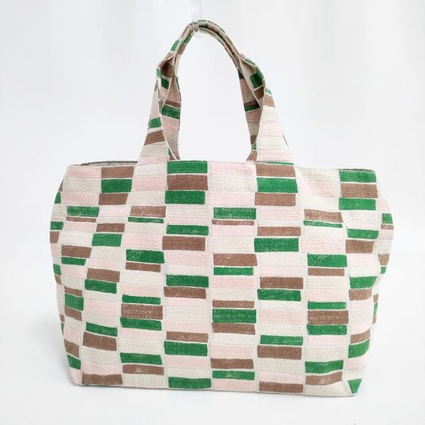 mina perhonen lake パニーニバッグ ua9907 刺繍 リネン トートバッグ ベージュ グリーン レディース ミナペルホネン【中古】5-0924G∞