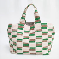 mina perhonen lake パニーニバッグ ua9907 刺繍 リネン トートバッグ ベージュ グリーン レディース ミナペルホネン【中古】5-0924G∞