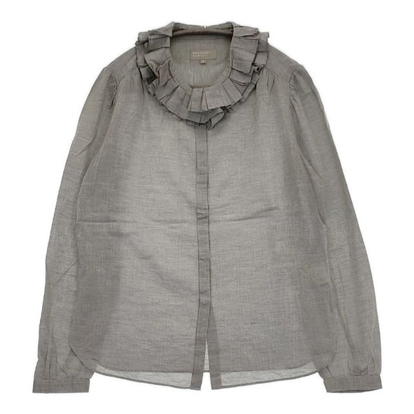MARGARET HOWELL 578-253003 フリルカラー DOUBLE RUFFLE コットン 比翼ボタン ブラウス シャツ グレー レディース マーガレットハウエル【中古】5-0906M∞