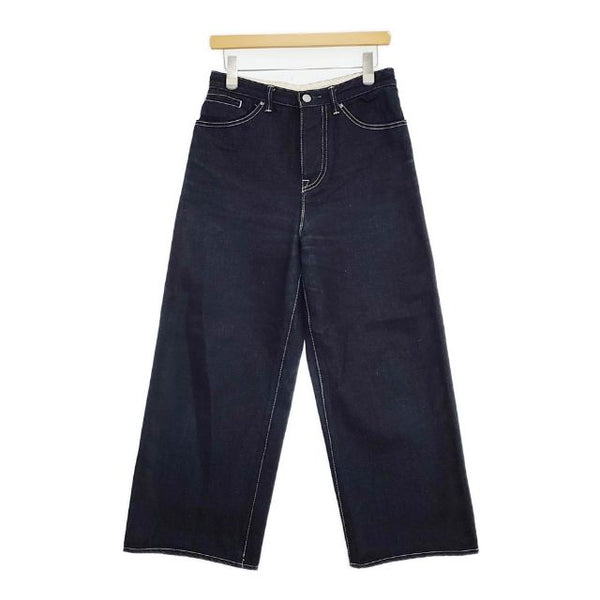 mina perhonen always 36 dn4359 ワイドデニム ジーンズ コットンリネン デニムパンツ ネイビー レディース ミナペルホネン【中古】5-0921G∞