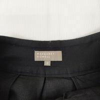 MARGARET HOWELL 578-8132012 Three Pleat Skirt サイズ3 アイリッシュリネンスカート ブラック レディース マーガレットハウエル【中古】5-0710M♪