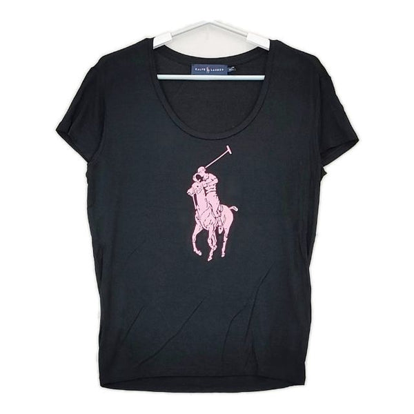 RALPH LAUREN レーヨンストレッチ ビッグポロ プリント 半袖Ｔシャツ カットソー ブラック レディース ラルフローレン【中古】5-0616S∞