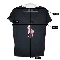 RALPH LAUREN レーヨンストレッチ ビッグポロ プリント 半袖Ｔシャツ カットソー ブラック レディース ラルフローレン【中古】5-0616S∞