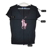 RALPH LAUREN レーヨンストレッチ ビッグポロ プリント 半袖Ｔシャツ カットソー ブラック レディース ラルフローレン【中古】5-0616S∞