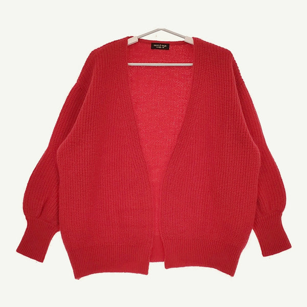 HUG O WaR ウールモヘアシルクカーディガン ボタンレス ニット カーディガン レッド レディース ハグオーワー【中古】5-0415T♪