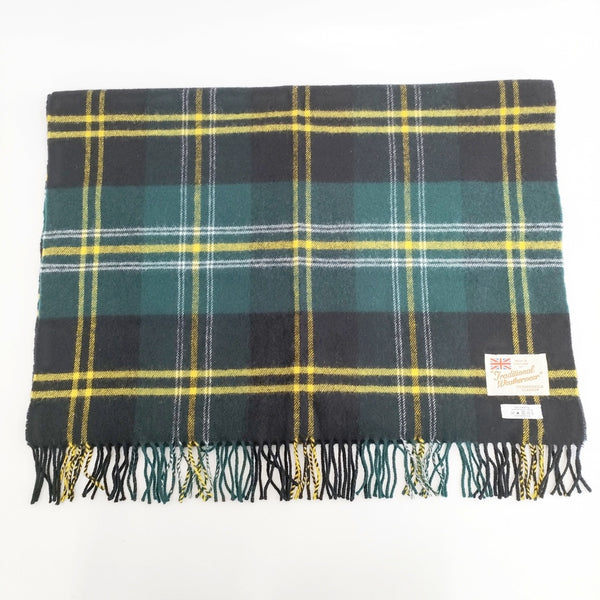 Traditional Weatherwear ラムウール チェック スコットランド製 マフラー ストール グリーン ブラック レディース トラディショナルウェザーウェア【中古】5-1016T◎