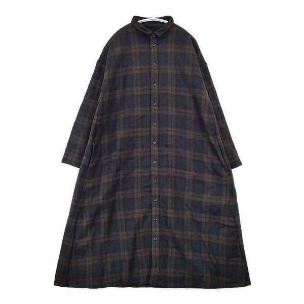 R&D.M.Co- ウール シャツワンピ チェック ワンピース 濃紺 ネイビー ダークブラウン レディース オールドマンズテーラー【中古】5-1113T∞