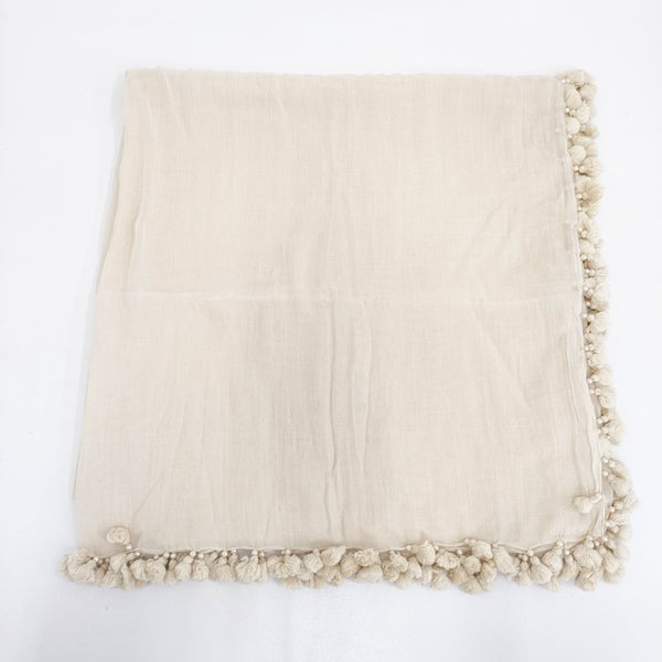 MARFA 未使用 ポンポンストール インド製 定価7000円 ストール ベージュ レディース マーファ【中古】5-0825M◎