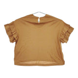 sacra リヨセルコットン ステップフリル ブラウス 半袖Ｔシャツ カットソー ブラウン レディース サクラ【中古】5-0616S∞
