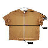 sacra リヨセルコットン ステップフリル ブラウス 半袖Ｔシャツ カットソー ブラウン レディース サクラ【中古】5-0616S∞