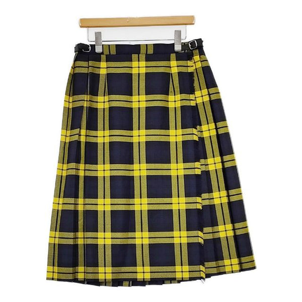 O'NEIL OF DUBLIN チェック キルト ウール 巻き ロングスカート イエロー ネイビー レディース オニールオブダブリン【中古】5-0927T∞