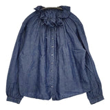 nest Robe 01204-1586 コットンリネンダンガリーフリル ラッフルカラー インディゴ ブラウス シャツ ブルー レディース ネストローブ【中古】5-0914M∞