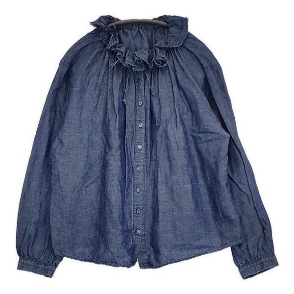 nest Robe 01204-1586 コットンリネンダンガリーフリル ラッフルカラー インディゴ ブラウス シャツ ブルー レディース ネストローブ【中古】5-0914M∞