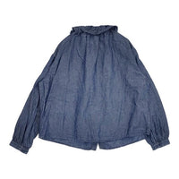 nest Robe 01204-1586 コットンリネンダンガリーフリル ラッフルカラー インディゴ ブラウス シャツ ブルー レディース ネストローブ【中古】5-0914M∞