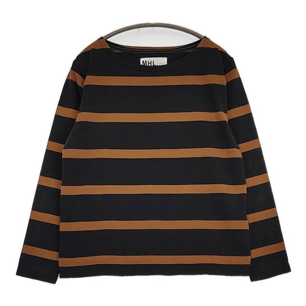 MHL. 595-1169502 WIDE STRIPE DRY JERSEY 長袖Ｔシャツ カットソー ロンＴ チャコールグレー ブラウン レディース エムエイチエル【中古】5-0914M∞