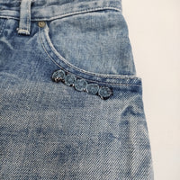 mina perhonen always 9分丈ロールアップデニム 38 リメイク加工 刺繍 dn4115 デニムパンツ ブルー レディース ミナペルホネン【中古】5-0415G♪