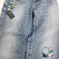 mina perhonen always 9分丈ロールアップデニム 38 リメイク加工 刺繍 dn4115 デニムパンツ ブルー レディース ミナペルホネン【中古】5-0415G♪