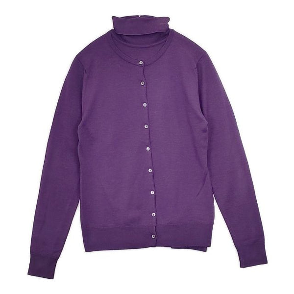 JOHN SMEDLEY タートルネック ツイン メリノウール カーディガン ニット アンサンブル パープル レディース ジョンスメドレー【中古】5-1009T∞