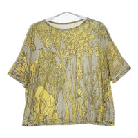 JURGEN LEHL J0192UB901 サボテン×動物 リネン 日本製 半袖Ｔシャツ カットソー グレー イエロー レディース ヨーガンレール【中古】5-0604S∞
