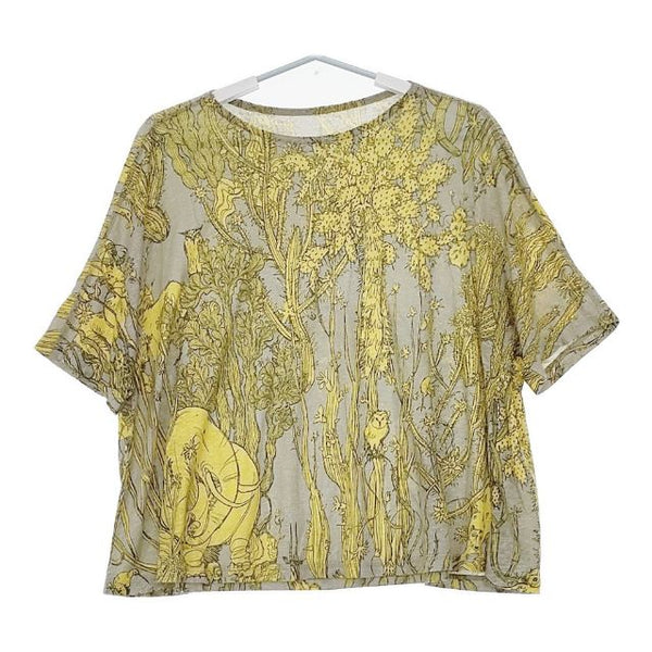 JURGEN LEHL J0192UB901 サボテン×動物 リネン 日本製 半袖Ｔシャツ カットソー グレー イエロー レディース ヨーガンレール【中古】5-0604S∞