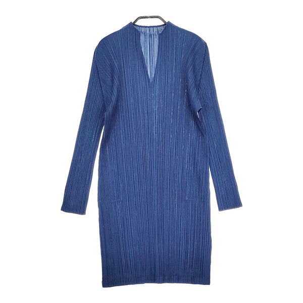PLEATS PLEASE ISSEY MIYAKE PP81-JH125 サイズ2 Vネック ワンピース ブルー レディース プリーツプリーズ【中古】5-0415M♪