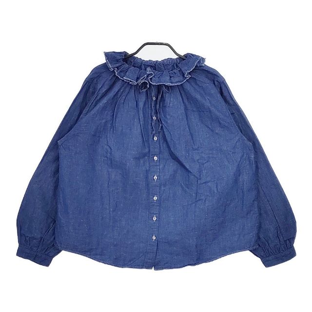 nest Robe 01194-1346 コットンリネン フリルカラー インディゴ ブラウス シャツ ブルー ネストローブ 5-0616M 261438 nest Robe 01194-1346 コットンリネン フリルカラー インディゴ