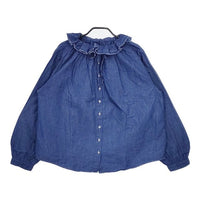 nest Robe 01194-1346 コットンリネン フリルカラー インディゴ ブラウス シャツ ブルー レディース ネストローブ【中古】5-0616M∞