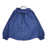 nest Robe 01194-1346 コットンリネン フリルカラー インディゴ ブラウス シャツ ブルー レディース ネストローブ【中古】5-0616M∞