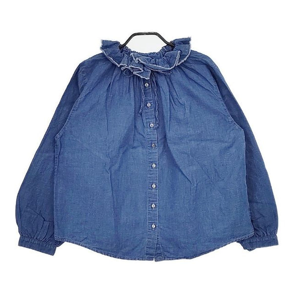 nest Robe 01194-1346 フリルカラー コットンリネン インディゴ ブラウス シャツ ブルー レディース ネストローブ【中古】5-0616M∞