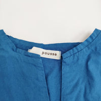 pousse コットン 刺繍 シャツ ノーカラージャケット ブルー レディース プゥス【中古】5-0509M♪