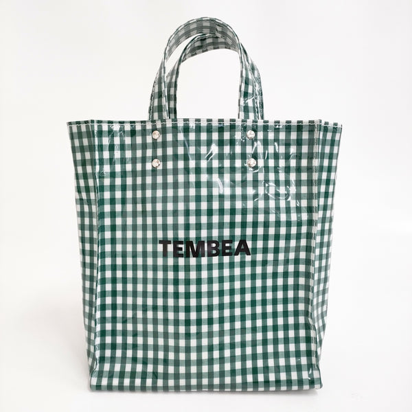 TEMBEA PAPER TOTE SMALL TMB-2286H ギンガムチェック PVC 定価18700円 トートバッグ グリーン ホワイト レディース テンベア【中古】5-0415G♪