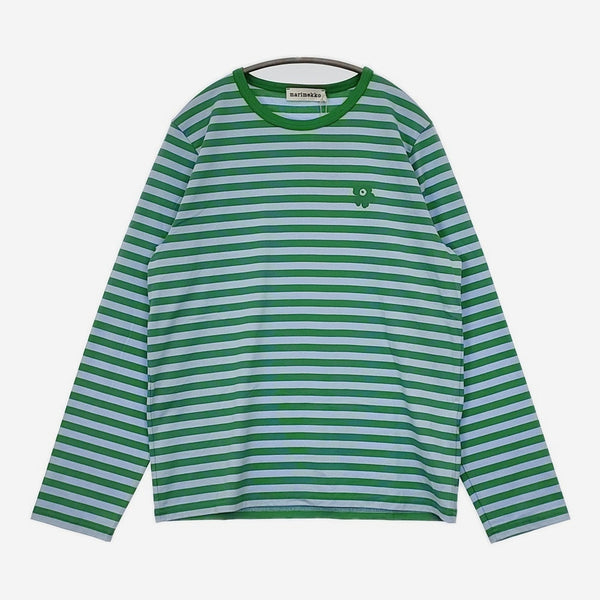 marimekko 新品 kioski ボーダー サイズXS コットン 長袖Ｔシャツ カットソー ロンＴ グリーン ライトブルー レディース マリメッコ【中古】5-1021M△