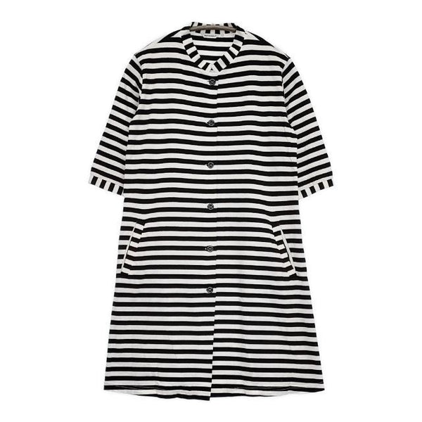 marimekko ボーダー 五分袖 ワンピース ホワイト ブラック レディース マリメッコ【中古】5-0830M∞