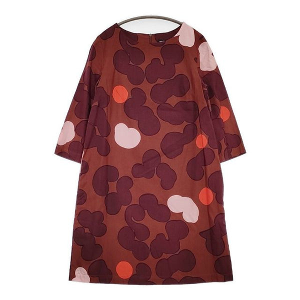 marimekko コットン 36 長袖ドレス ワンピース ブラウン系 ワインレッド レディース マリメッコ【中古】5-0820M∞