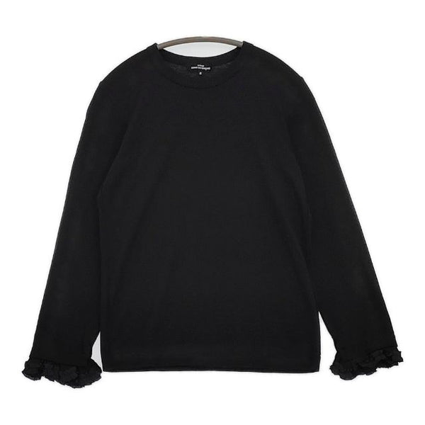 tricot COMME des GARCONS 袖フリル 異素材切り替え 長袖Ｔシャツ カットソー ロンＴ AD2019 ブラック レディース トリココムデギャルソン【中古】5-0820M∞