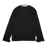 tricot COMME des GARCONS 袖フリル 異素材切り替え 長袖Ｔシャツ カットソー ロンＴ AD2019 ブラック レディース トリココムデギャルソン【中古】5-0820M∞